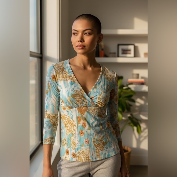 CAbi Gold and Blue Patterned Top - Picture 5 of 7